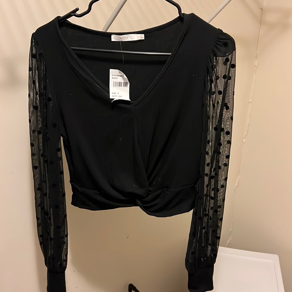 LUSH black crop with polka dot see through sleeves